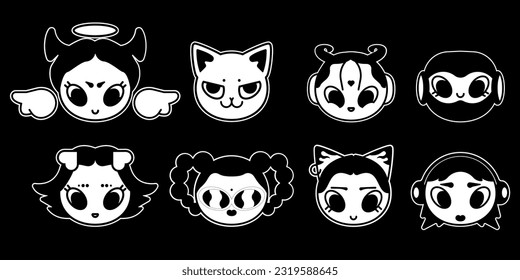 Retro cartoon character in Y2K style. Collection of vector objects