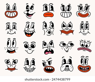 Retro cartoon characters funny faces.