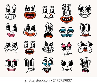 Retro cartoon characters funny faces.