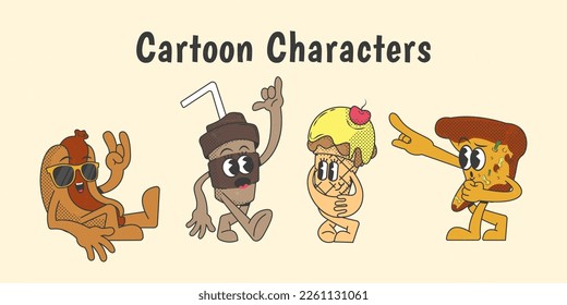 retro cartoon characters in trendy style, mascot characters.