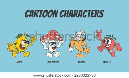 retro cartoon characters in trendy style with a fruits theme, mascot character, vector illustration