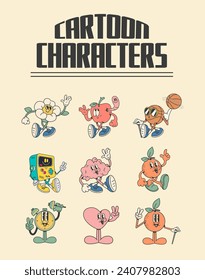 retro cartoon characters, vector illustration