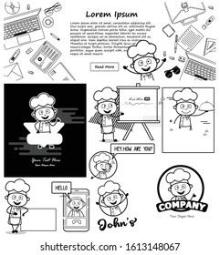 Retro Cartoon Chef with Templates - Set of Concepts Vector illustrations