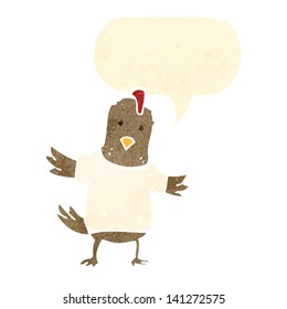 retro cartoon chicken with speech bubble