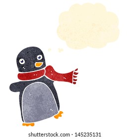 retro cartoon christmas penguin with thought bubble