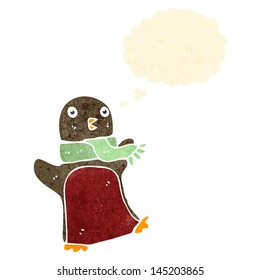 retro cartoon christmas robin with thought bubble
