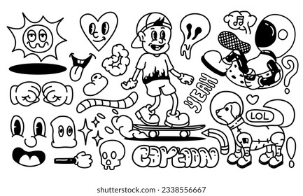 Retro cartoon collection set. Doodle vector illustration