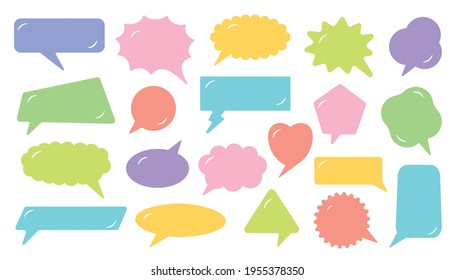 Retro Cartoon Colorful Empty Speech Bubbles Set. Vintage Style Chat Message Dialog Cloud Collection. Different Shapes Blank Text Box Bubble Banner. Quote Label Frame For Question, Answer, Advertising