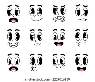 Retro cartoon   comic facial expressions  Old cartoon style faces and different emotions  Retro emoji vector set 