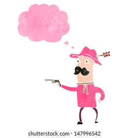retro cartoon cowboy with thought bubble