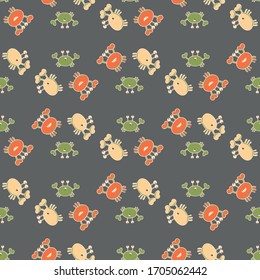 Retro cartoon crab vector seamless pattern background. Fifities style fun kawaii wildlife backdrop. Marine animal illustration. Mid century all over print for summer vacation, beach holiday concept