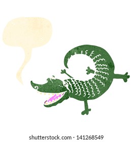 retro cartoon crocodile with speech bubble