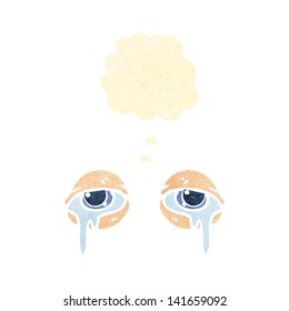 retro cartoon crying eyes with thought bubble