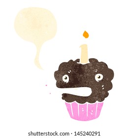 Retro-Cartoon-Cupcake mit Gesicht