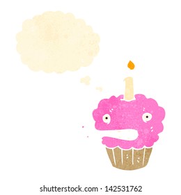 retro cartoon cupcake with thought bubble