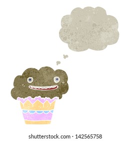 retro cartoon cupcake with thought bubble