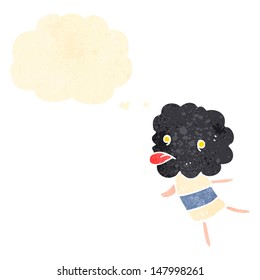 retro cartoon cute cloud head creature with thought bubble