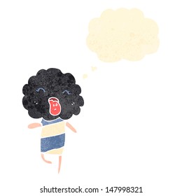 retro cartoon cute cloud head creature with thought bubble