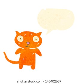 desenho animado retrô bonito olhando gato com balão de fala