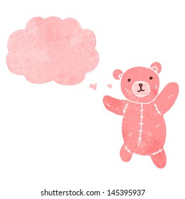 caricatura retro lindo osito de peluche con burbuja de pensamiento