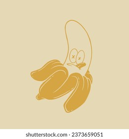 retro cartoon of dead banana fruit