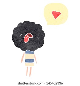 caricatura retro creatura nublada de la cabeza muerta con corazón de amor
