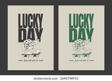 retro cartoon design featuring a chill dice character on a skateboard, fun and playful graphic for t-shirt, posters, and streetwear