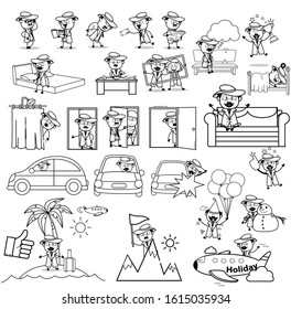 Retro Cartoon Detective Agent Character - Set of Concepts Vector illustrations