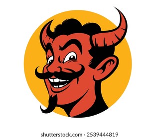 Retro Cartoon Devil Face Illustration