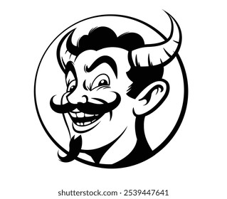 Retro Cartoon Devil Face Illustration