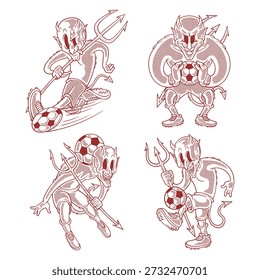Retro Cartoon Devil Soccer Player Mascot Bundle