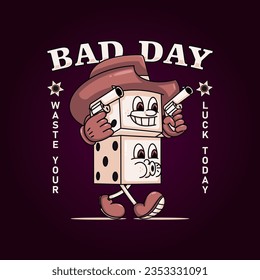Retro cartoon dice cowboys, mascots, t-shirts, stickers and posters. Perfect for logos, mascots, t-shirts, stickers and posters