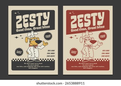 cartaz de mascote retro do chef do desenho animado com texto brincalhão, ilustração vetorial