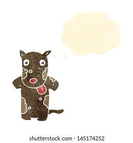 retro cartoon dog with thought bubble