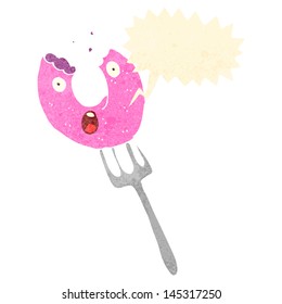 retro cartoon donut on fork