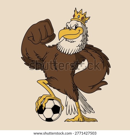 Retro Cartoon Eagle Mascot with Crown and Soccer Ball