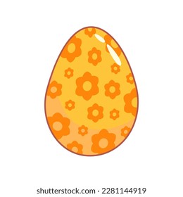 Retro cartoon easter eggs in trendy retro style. Eggs with wave and star, flower. Cartoon vector illustration.