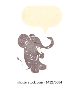 elefante de dibujos animados retro con burbuja de habla