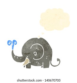 elefante de dibujos animados retro con burbuja de pensamiento