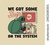 retro cartoon emblem of Beetles use computers