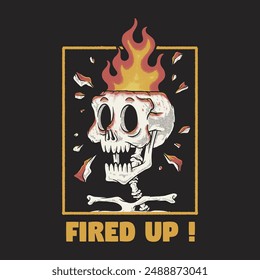 retro cartoon emblem of burning skeleton head