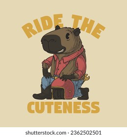 retro cartoon emblem of capybara rider mascot