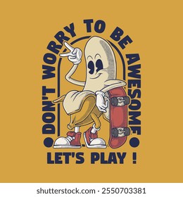 desenho animado retro emblema de skate de banana legal