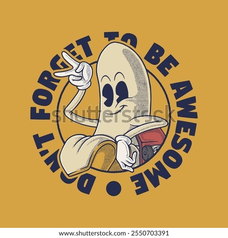 retro cartoon emblem of cool pose banana