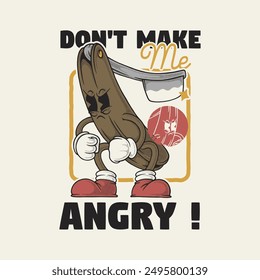 retro cartoon emblem of cute angry shaved knife