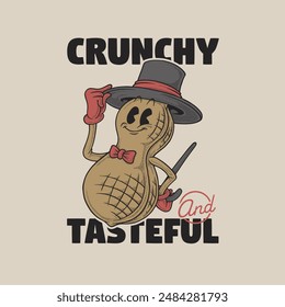 retro cartoon emblem of fancy peanut