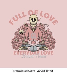 retro cartoon emblem of lovely meditating skeleton 