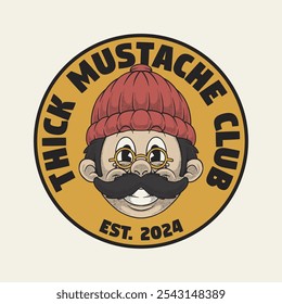 retro cartoon emblem of men face with thick mustache