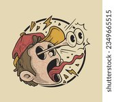 retro cartoon emblem of shocked head 