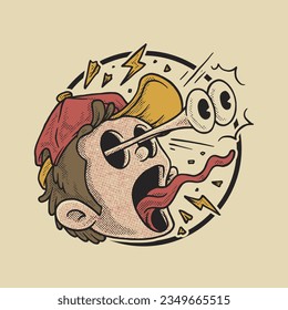 retro cartoon emblem of shocked head 